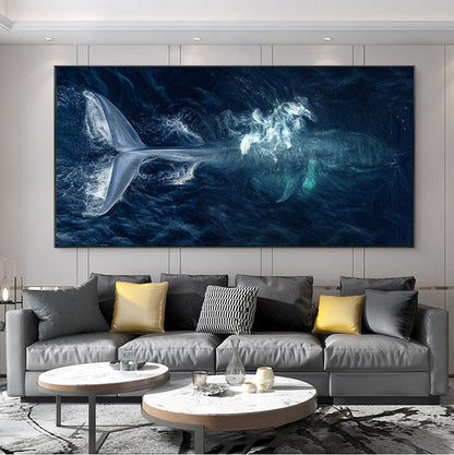 Original Whale Oil Painting on Canvas, Large Abstract Ocean Canvas Wall Art, Modern Animal Wall Art for Living Room, Bedroom Decor