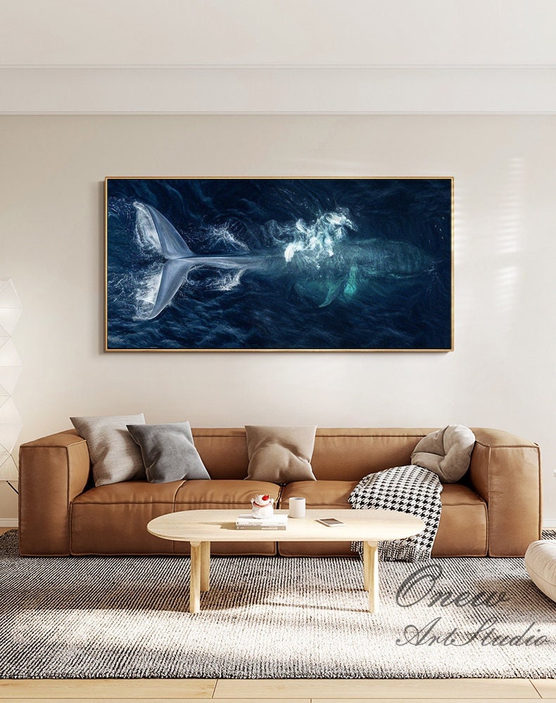 Original Whale Oil Painting on Canvas, Large Abstract Ocean Canvas Wall Art, Modern Animal Wall Art for Living Room, Bedroom Decor