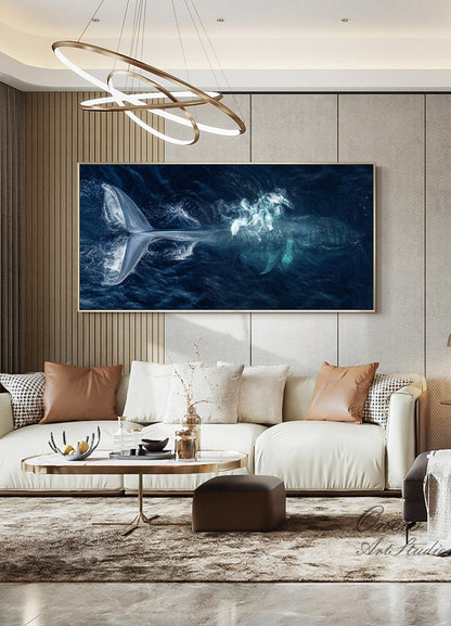 Original Whale Oil Painting on Canvas, Large Abstract Ocean Canvas Wall Art, Modern Animal Wall Art for Living Room, Bedroom Decor