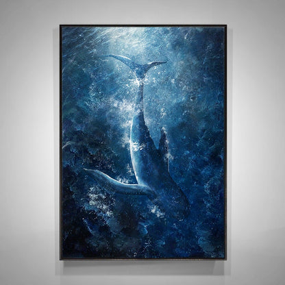 Original Whale Oil Painting on Canvas, Large Abstract Ocean Canvas Art, Seascape Painting, Modern Animal Wall Art for Living Room Bedroom
