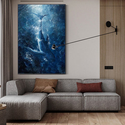 Original Whale Oil Painting on Canvas, Large Abstract Ocean Canvas Art, Seascape Painting, Modern Animal Wall Art for Living Room Bedroom
