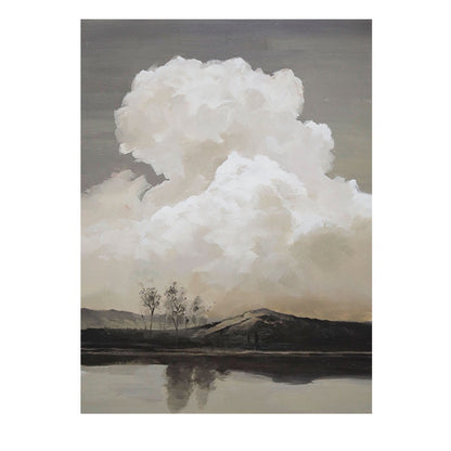 Abstract Landscape Oil Painting on Canvas, Original Mountain and River Canvas Wall Art, Modern Clouds Painting for Living Room, Home Décor