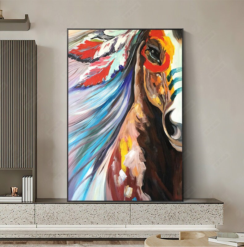 Large Colorful Horse Oil Painting on Canvas, Original Abstract War Horse Canvas Wall Art, Modern Animal painting for Living Room, Home Décor