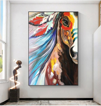 Large Colorful Horse Oil Painting on Canvas, Original Abstract War Horse Canvas Wall Art, Modern Animal painting for Living Room, Home Décor
