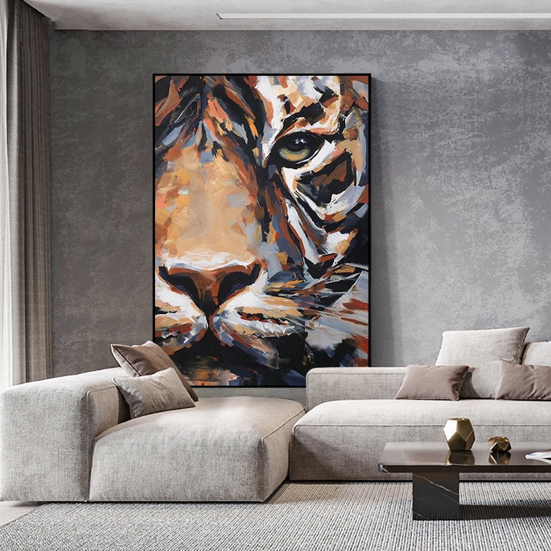 Original Tiger Oil Painting on Canvas, Large Abstract Tiger Canvas Wall Art, Modern Impressionist Animal Wall Art for Living Room,Home décor