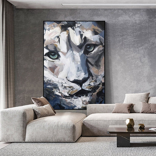 Large Abstract Lion Oil Painting on Canvas, Original Impressionist Lion Canvas Wall Art, Modern Hand-painted Animal Wall Art for Living Room