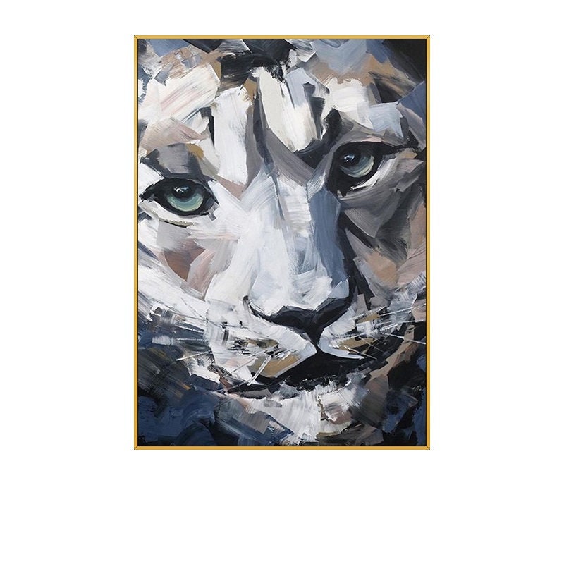 Large Abstract Lion Oil Painting on Canvas, Original Impressionist Lion Canvas Wall Art, Modern Hand-painted Animal Wall Art for Living Room