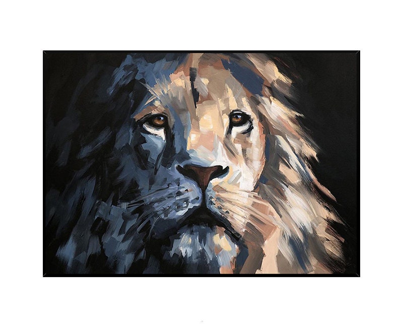 Large Impressionist Lion Oil Painting on Canvas, Original Lion Canvas Wall Art, Modern Hand-painted Animal Wall Art for Living Room Bedroom