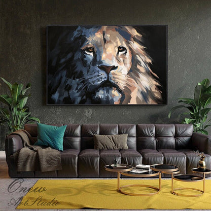 Large Impressionist Lion Oil Painting on Canvas, Original Lion Canvas Wall Art, Modern Hand-painted Animal Wall Art for Living Room Bedroom