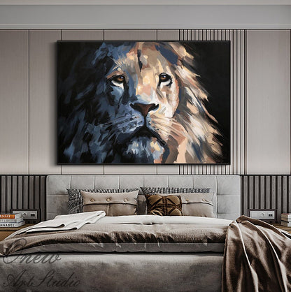Large Impressionist Lion Oil Painting on Canvas, Original Lion Canvas Wall Art, Modern Hand-painted Animal Wall Art for Living Room Bedroom