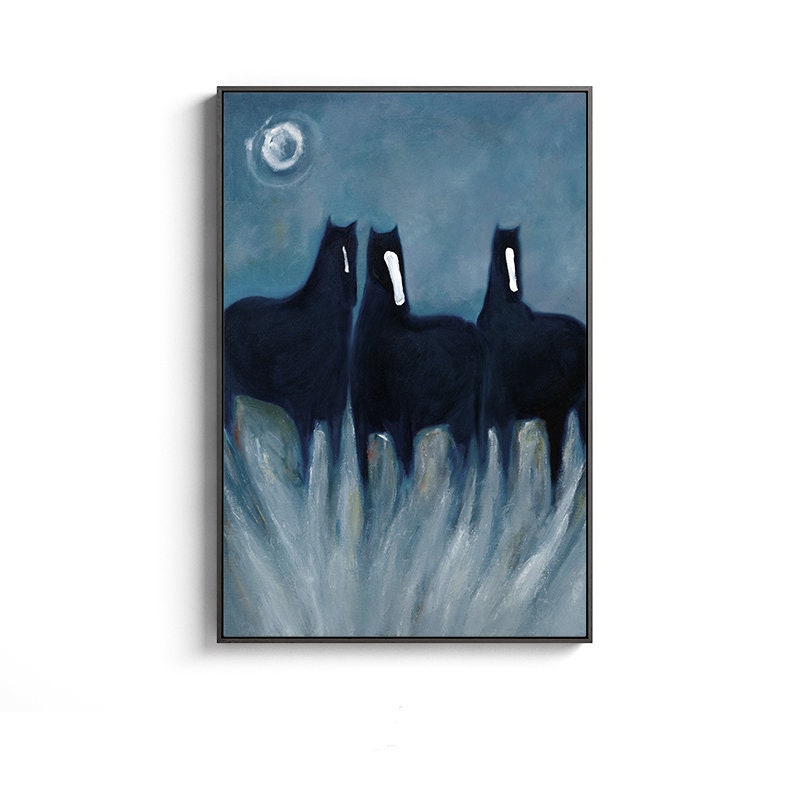 Abstract Black Horses Oil Painting on Canvas, Original Hand-painted Horse Canvas Wall Art, Modern Animal Painting for Living Room,home Décor