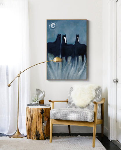 Abstract Black Horses Oil Painting on Canvas, Original Hand-painted Horse Canvas Wall Art, Modern Animal Painting for Living Room,home Décor