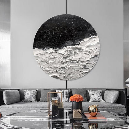 Black and White Circle Abstract Painting – Textured Wall Art