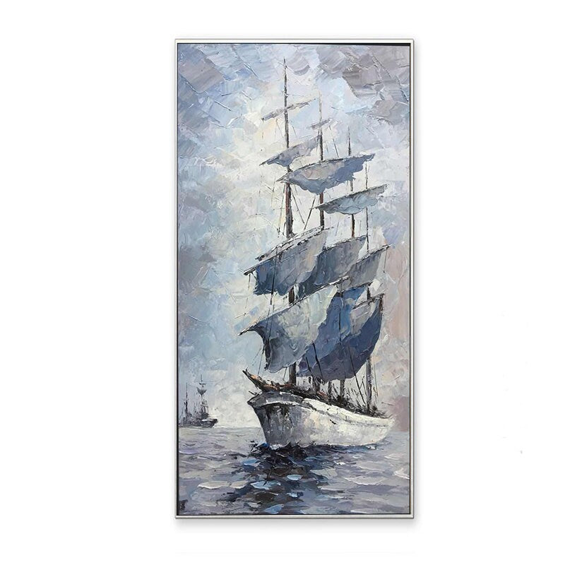 Large Abstract Sailboat Canvas Wall Art, Original Nautical Oil Painting on Canvas, Modern Hand-painted Seascape Painting for Living Room