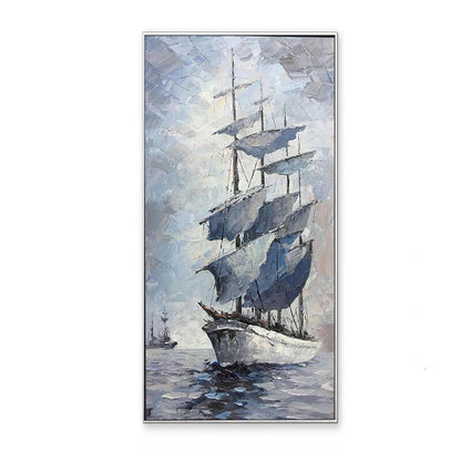 Large Abstract Sailboat Canvas Wall Art, Original Nautical Oil Painting on Canvas, Modern Hand-painted Seascape Painting for Living Room
