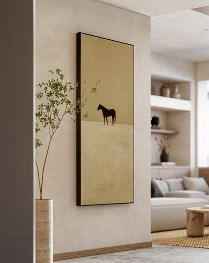 Large Abstract Canvas Wall Art, Original Horse Oil Painting on Canvas, Modern Minimalist Beige Wall Art for Living Room, Bedroom Decor