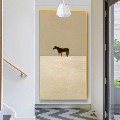 Large Abstract Canvas Wall Art, Original Horse Oil Painting on Canvas, Modern Minimalist Beige Wall Art for Living Room, Bedroom Decor