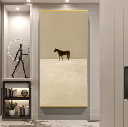 Large Abstract Canvas Wall Art, Original Horse Oil Painting on Canvas, Modern Minimalist Beige Wall Art for Living Room, Bedroom Decor