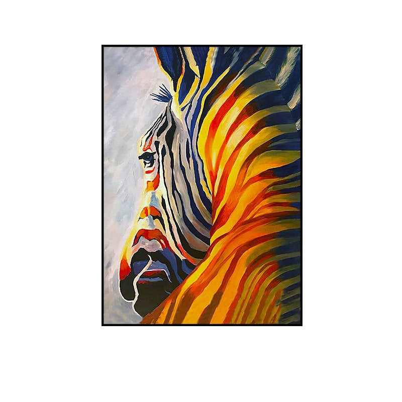 Abstract Colorful Zebra Oil Painting on Canvas, Large Original Zebra Canvas Wall Art, Hand-painted Animal Painting for Kids Room Living Room