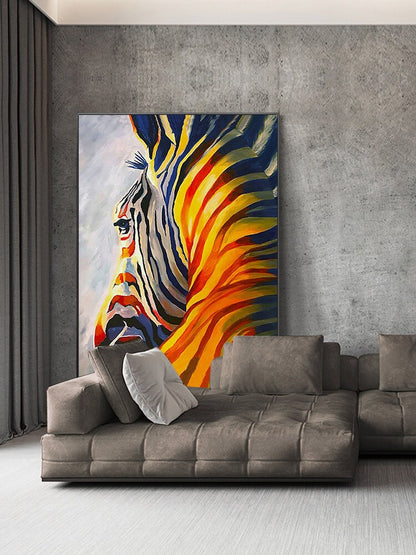 Abstract Colorful Zebra Oil Painting on Canvas, Large Original Zebra Canvas Wall Art, Hand-painted Animal Painting for Kids Room Living Room