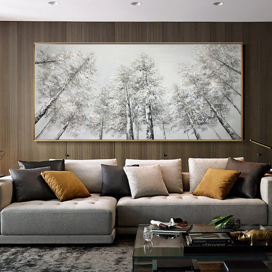 Large Abstract Birch Trees Canvas Wall Art, Original Landscape Oil Painting on Canvas, Modern Forest Wall Art for Living Room, Bedroom Décor