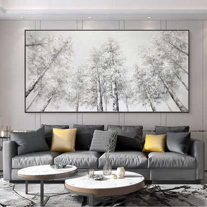 Large Abstract Birch Trees Canvas Wall Art, Original Landscape Oil Painting on Canvas, Modern Forest Wall Art for Living Room, Bedroom Décor