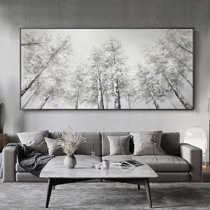 Large Abstract Birch Trees Canvas Wall Art, Original Landscape Oil Painting on Canvas, Modern Forest Wall Art for Living Room, Bedroom Décor