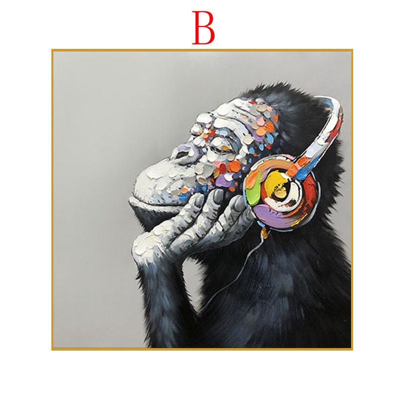 Abstract Monkey Oil Painting On Canvas, Large Original Monkey Canvas Wall Art, Banksy Gorilla Modern Wall Art for Living Room, Bedroom Décor