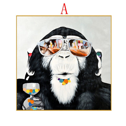 Abstract Monkey Oil Painting On Canvas, Large Original Monkey Canvas Wall Art, Banksy Gorilla Modern Wall Art for Living Room, Bedroom Décor