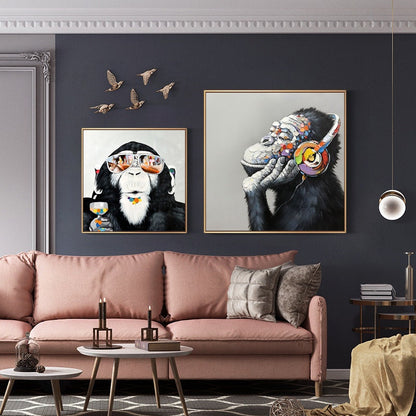 Abstract Monkey Oil Painting On Canvas, Large Original Monkey Canvas Wall Art, Banksy Gorilla Modern Wall Art for Living Room, Bedroom Décor