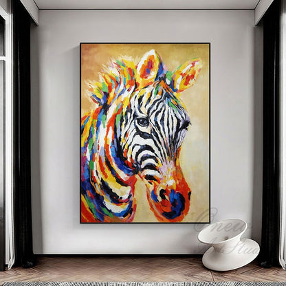 Abstract Colorful Zebra Oil Painting on Canvas, Large Original Zebra Canvas Wall Art, Hand-painted Animal Painting for Living Room Kids Room