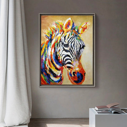 Abstract Colorful Zebra Oil Painting on Canvas, Large Original Zebra Canvas Wall Art, Hand-painted Animal Painting for Living Room Kids Room