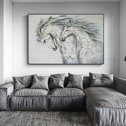 Large Abstract Horses Canvas Wall Art, Original Hand-painted Horses Oil Painting on Canvas, Modern Animal Wall Art for Living Room Bedroom