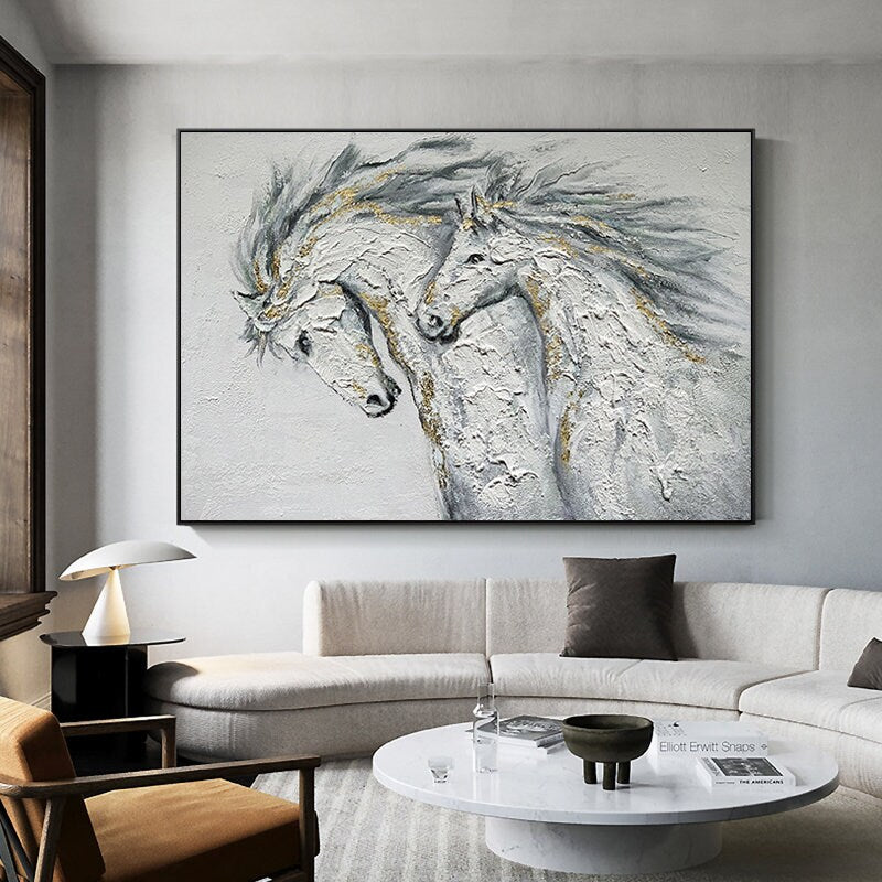 Large Abstract Horses Canvas Wall Art, Original Hand-painted Horses Oil Painting on Canvas, Modern Animal Wall Art for Living Room Bedroom