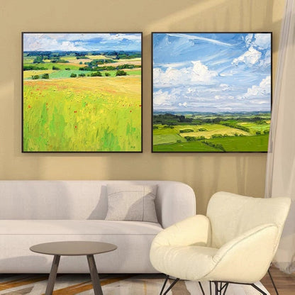 Large Abstract Landscape Oil Painting on Canvas, Original Clouds and Field Scenery Canvas Art, Modern Nature Art for Living Room, Home Décor