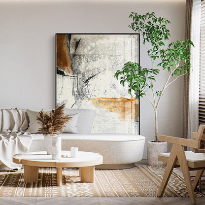 Abstract Canvas Wall Art, Large Original Oil Painting on Canvas, Modern White and Grey Minimalist Artwork for Bedroom, Living Room Wall Art