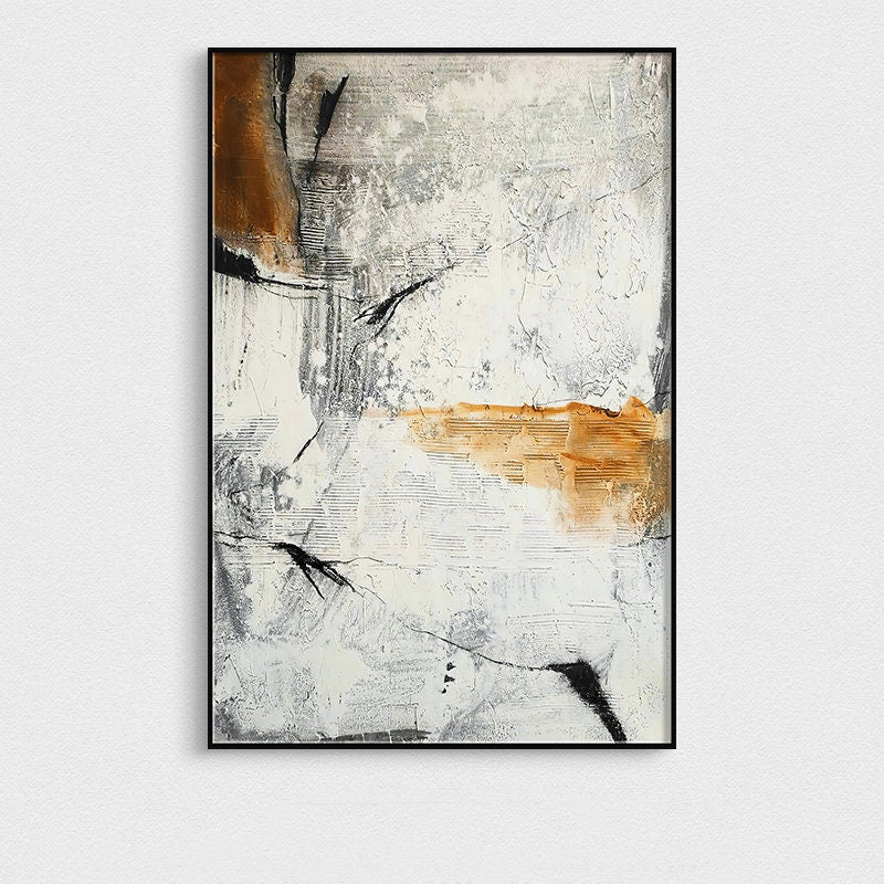 Abstract Canvas Wall Art, Large Original Oil Painting on Canvas, Modern White and Grey Minimalist Artwork for Bedroom, Living Room Wall Art
