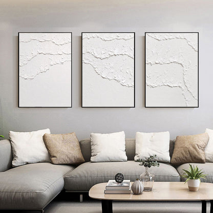 Textured White Abstract Painting Set of 3 – Minimalist Wall Art