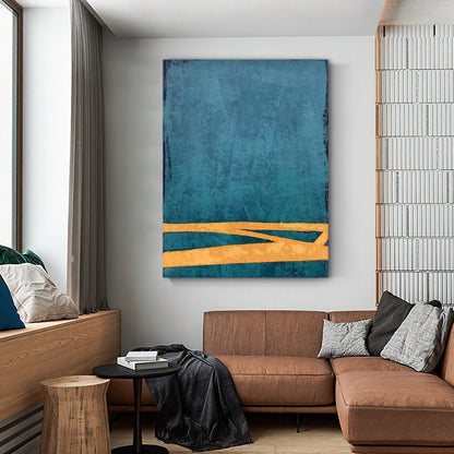 Large Abstract Oil Painting on Canvas, Original Blue and Orange Canvas Wall Art, Modern Minimalist Wall Art for Living Room, Bedroom Decor