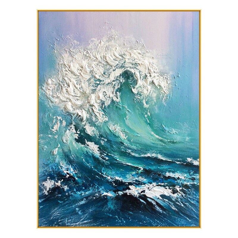 Large Abstract Ocean Waves Canvas Wall Art, Original Seascape Oil Painting on Canvas, Modern Textured Sea Waves Oil Painting for Living Room