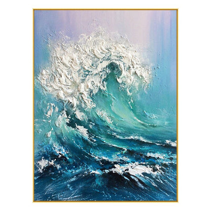 Large Abstract Ocean Waves Canvas Wall Art, Original Seascape Oil Painting on Canvas, Modern Textured Sea Waves Oil Painting for Living Room