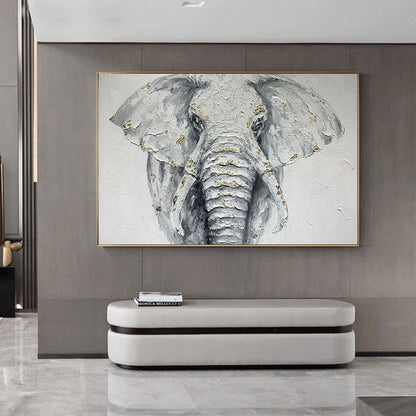 Large Abstract Elephant Oil Painting on Canvas, Original White Elephant Canvas Wall Art, Modern Animal Painting for Living Room, Home Décor