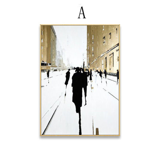 Large Abstract Cityscape Canvas Wall Art, Original Street Landscape Oil Painting on Canvas, Modern Minimalist Urban Wall Art for Living Room