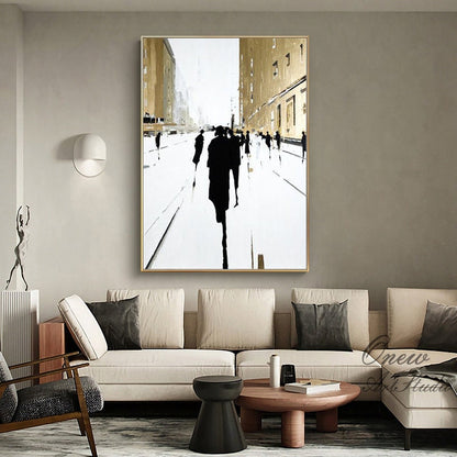Large Abstract Cityscape Canvas Wall Art, Original Street Landscape Oil Painting on Canvas, Modern Minimalist Urban Wall Art for Living Room