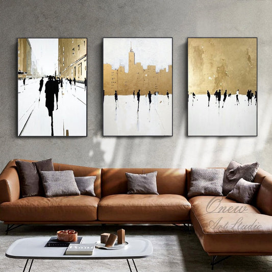 Large Abstract Cityscape Canvas Wall Art, Original Street Landscape Oil Painting on Canvas, Modern Minimalist Urban Wall Art for Living Room