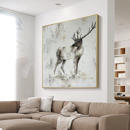 Large Abstract Deer Oil Painting on Canvas, Original Handmade Stag Canvas Wall Art, Modern Textured Animal Painting for Living Room Bedroom