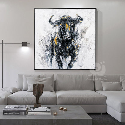 Abstract Bull Oil Painting on Canvas, Large Original Bull Canvas Wall Art, Modern Hand-painted Animal Painting for Living Room,bedroom Décor