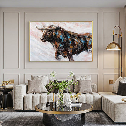 Abstract Bull Oil Painting on Canvas, Large Original Bull Canvas Wall Art, Modern Hand-painted Animal Painting for Living Room, Home Décor