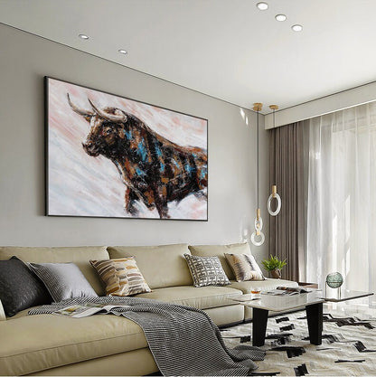 Abstract Bull Oil Painting on Canvas, Large Original Bull Canvas Wall Art, Modern Hand-painted Animal Painting for Living Room, Home Décor