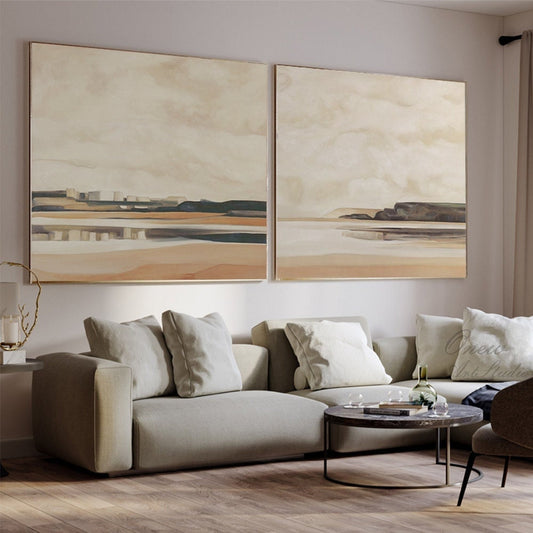 Abstract Seascape Oil Painting on Canvas, Large Original Beach Canvas Art, Modern Hand-painted Landscape Painting for Living Room,Home Décor